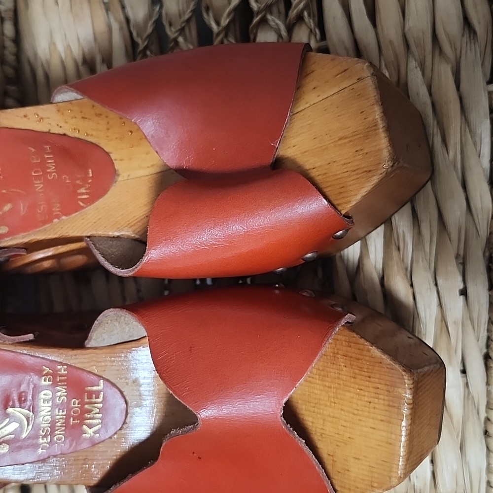 VTG 70s Bonnie Smith For KIMEL Women's Red Leather Platform Sandals Shoes Sz 6 - Picture 8 of 13